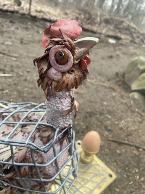 Sculpture, Poule en cage, Nathalie Trepanier