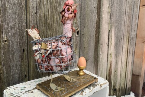 Sculpture, Poule en cage, Nathalie Trepanier