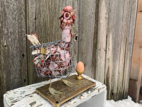 Sculpture, Poule en cage, Nathalie Trepanier
